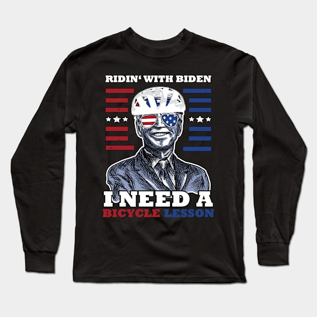 Bicycle Fall trap America Flag Sunglasses Ridin' with Biden Long Sleeve T-Shirt by jodotodesign